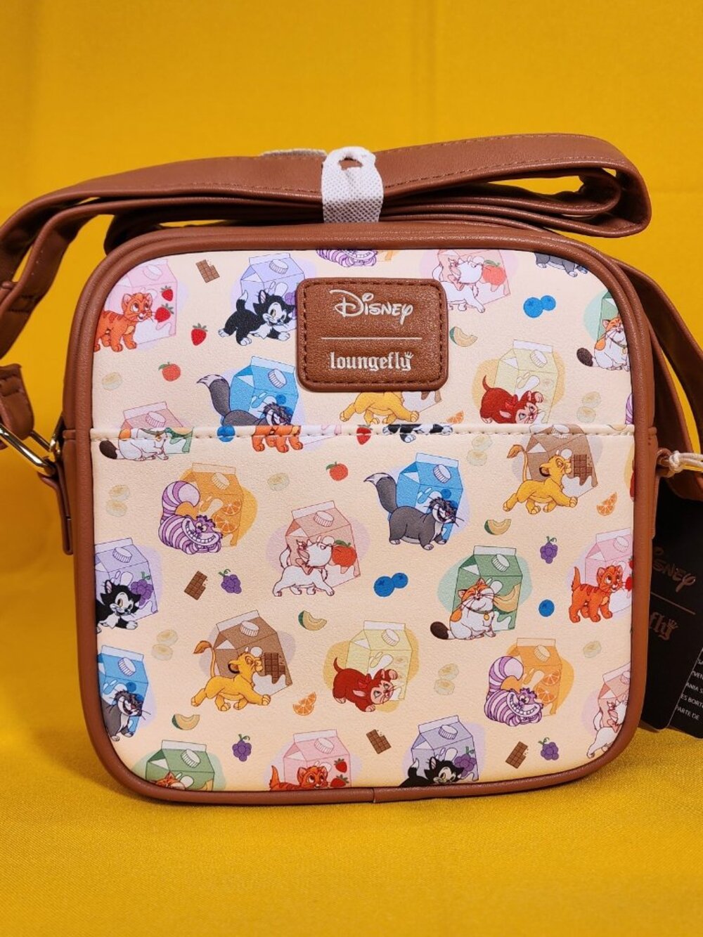 Loungefly Disney Cats Milk Cartons AOP Crossbody Bag Marie Simba Cheshire NEW